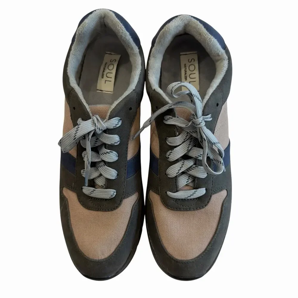 SOUL Naturalizer Charlie Sneaker Women's 9.5 Gray Blue Retro Lace Up Lifestyle